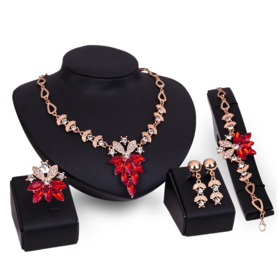 Women Rhinestone Grape Pendant Necklace Stud Earrings Ring Bracelet Jewelry Set Image 1