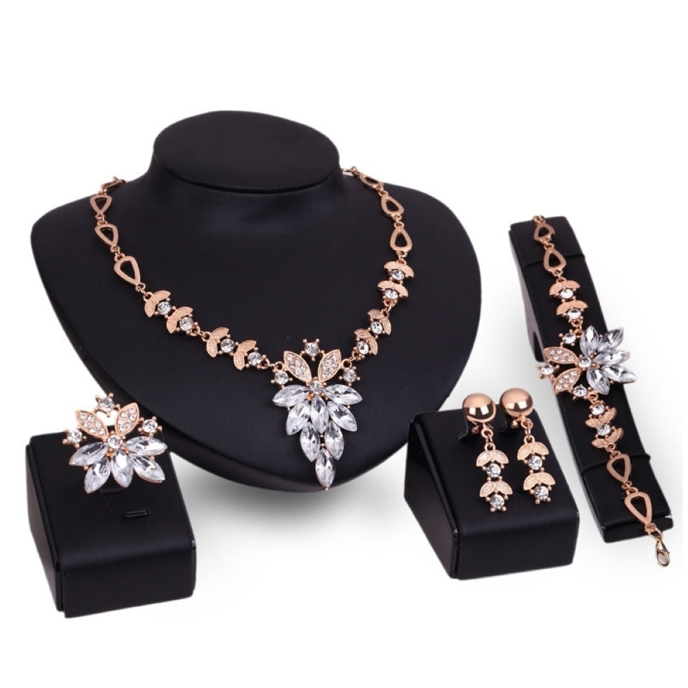 Women Rhinestone Grape Pendant Necklace Stud Earrings Ring Bracelet Jewelry Set Image 2