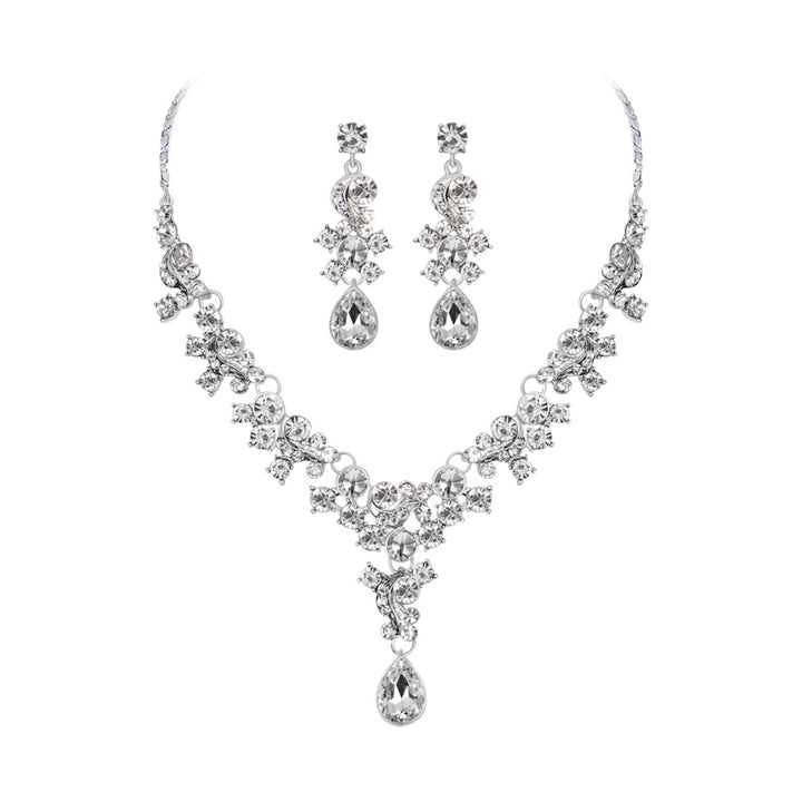 Women Prom Wedding Bridal Faux Crystal Rhinestone Necklace Earrings Jewelry Set Image 2