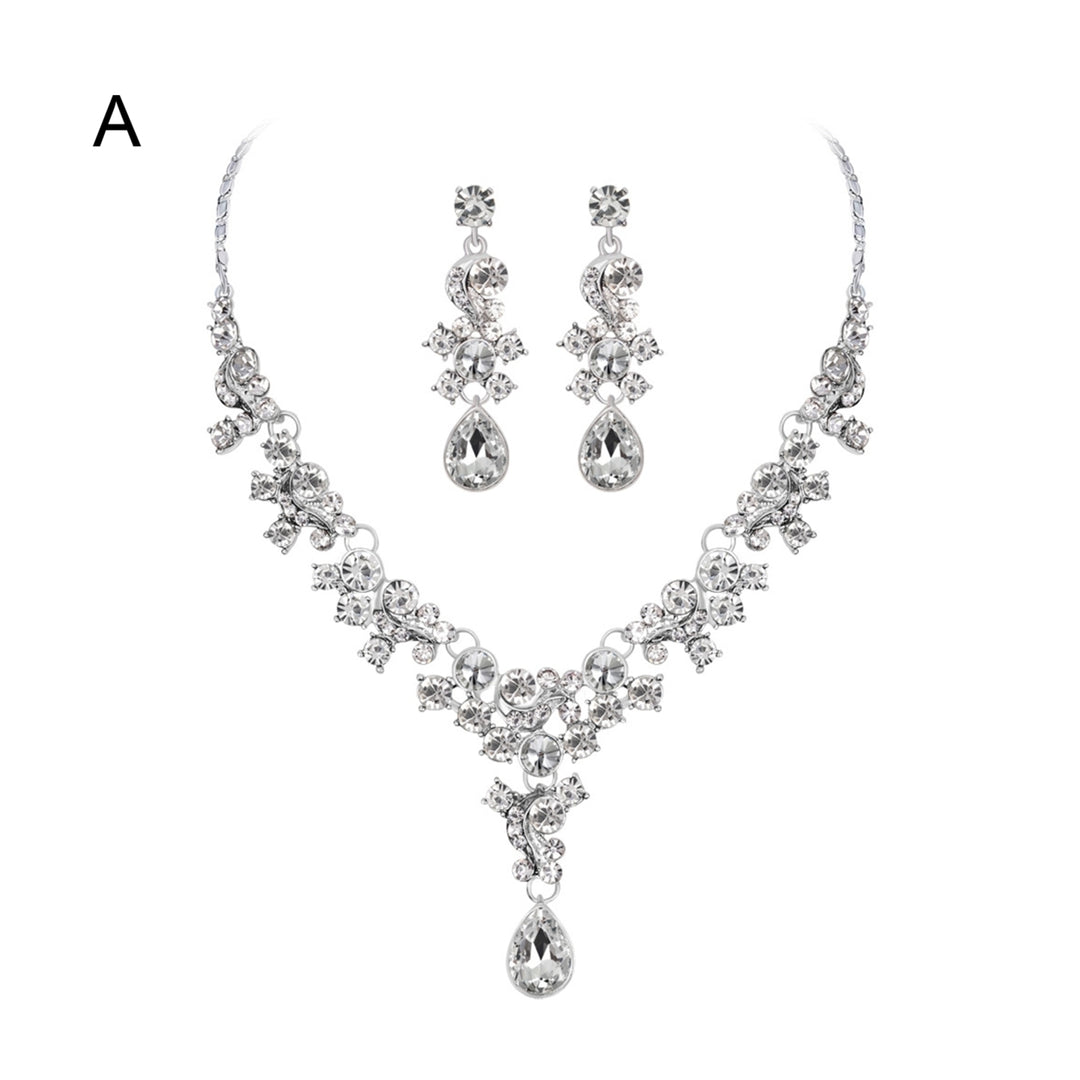 Women Prom Wedding Bridal Faux Crystal Rhinestone Necklace Earrings Jewelry Set Image 4