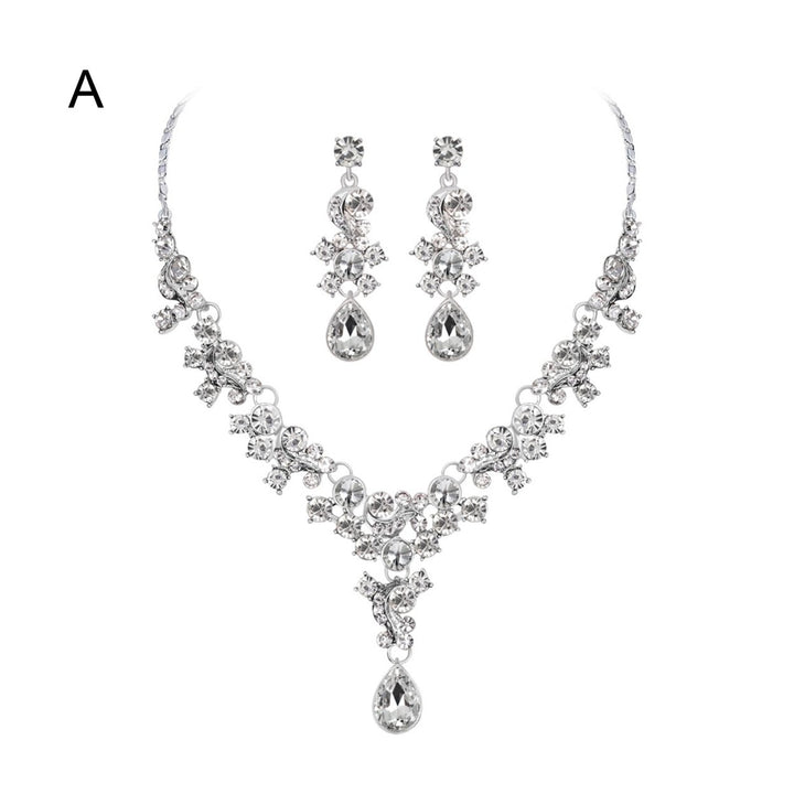 Women Prom Wedding Bridal Faux Crystal Rhinestone Necklace Earrings Jewelry Set Image 1