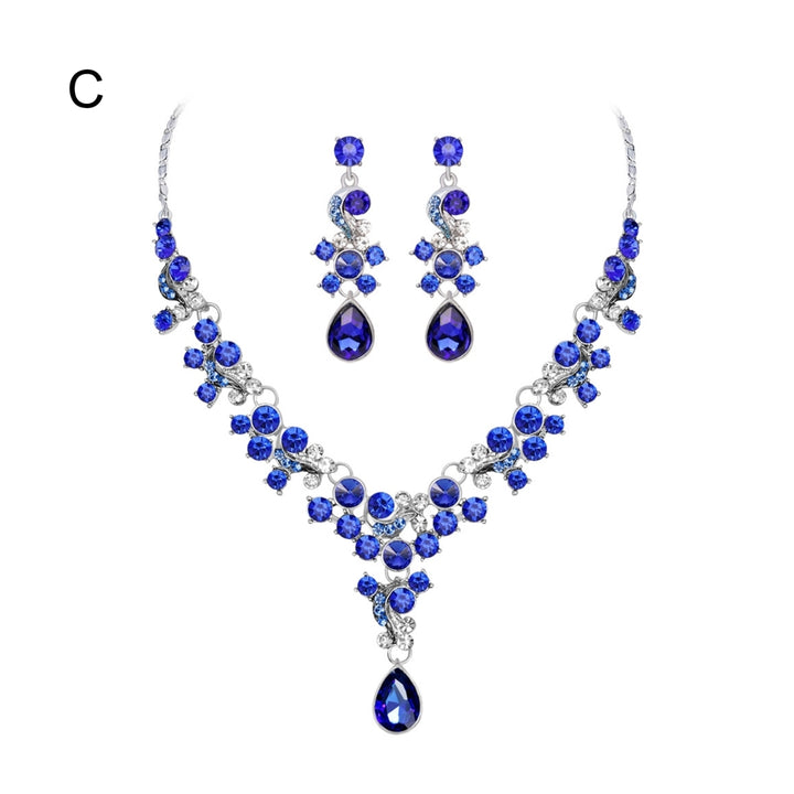 Women Prom Wedding Bridal Faux Crystal Rhinestone Necklace Earrings Jewelry Set Image 7