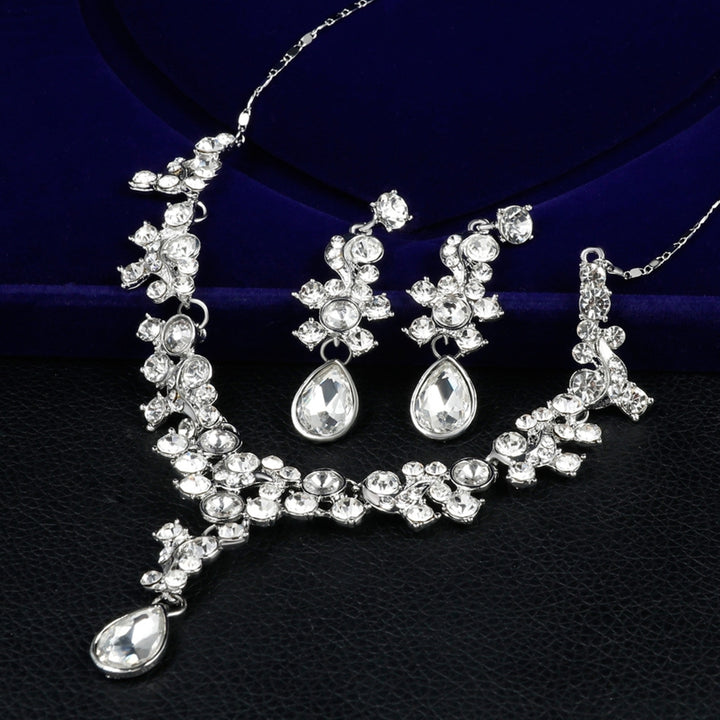Women Prom Wedding Bridal Faux Crystal Rhinestone Necklace Earrings Jewelry Set Image 9