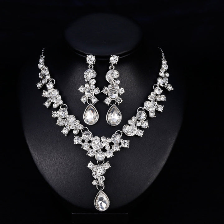 Women Prom Wedding Bridal Faux Crystal Rhinestone Necklace Earrings Jewelry Set Image 10