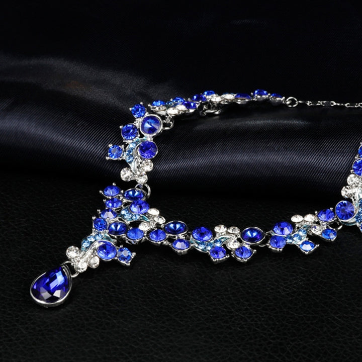 Women Prom Wedding Bridal Faux Crystal Rhinestone Necklace Earrings Jewelry Set Image 12