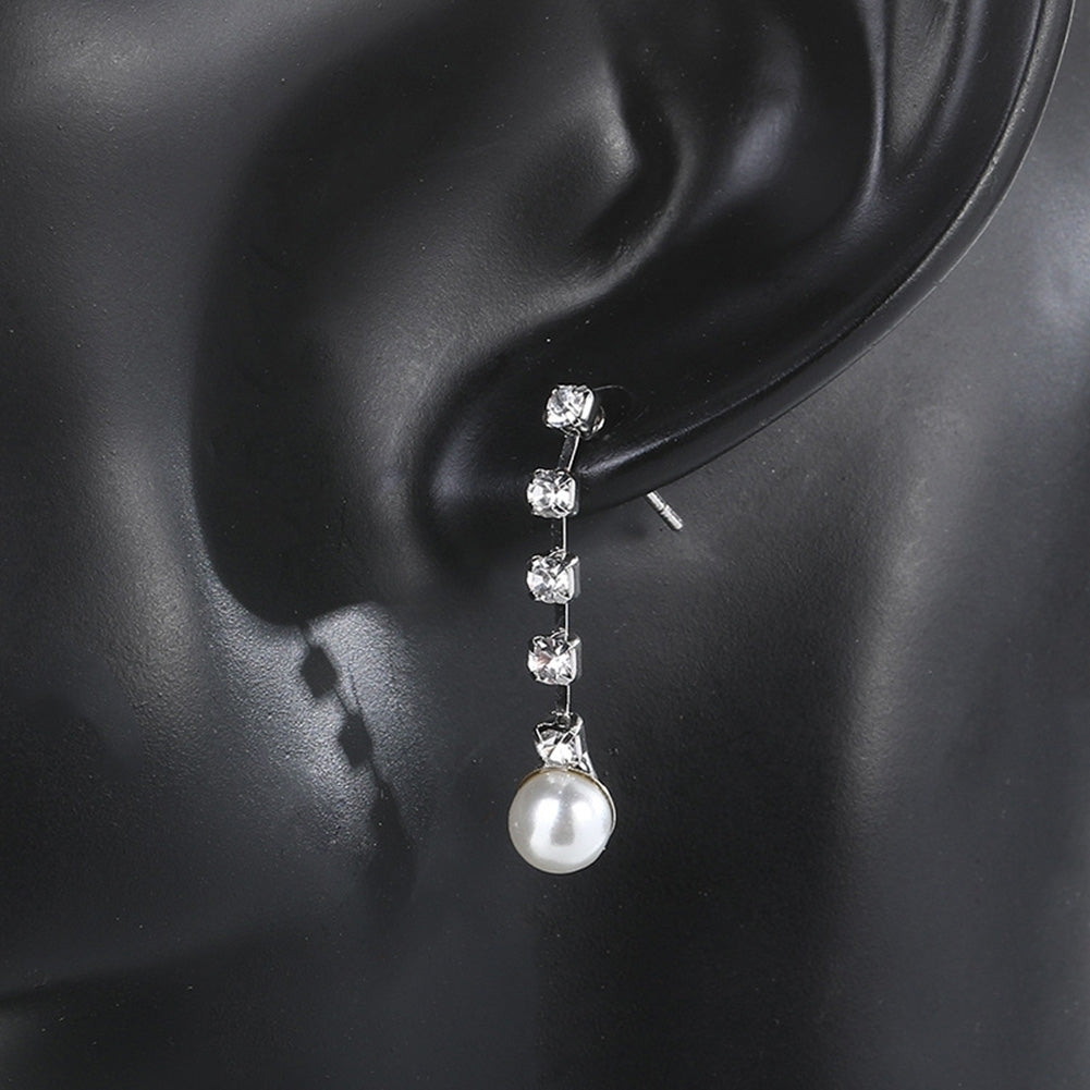 Fashion Women Rhinestone Faux Pearl Pendant Necklace Stud Earrings Jewelry Set Image 4