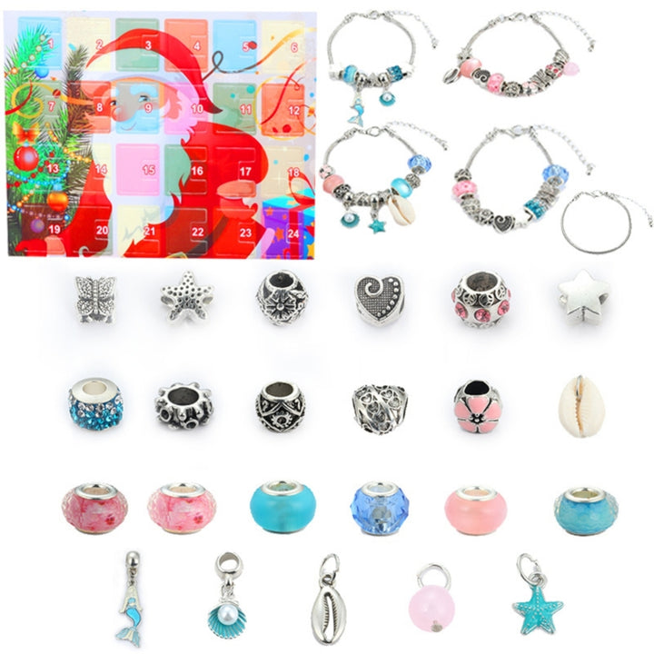 Xmas Countdown Santa Calendar Beads DIY Bracelet Jewelry Making Kit Kids Gift Image 8