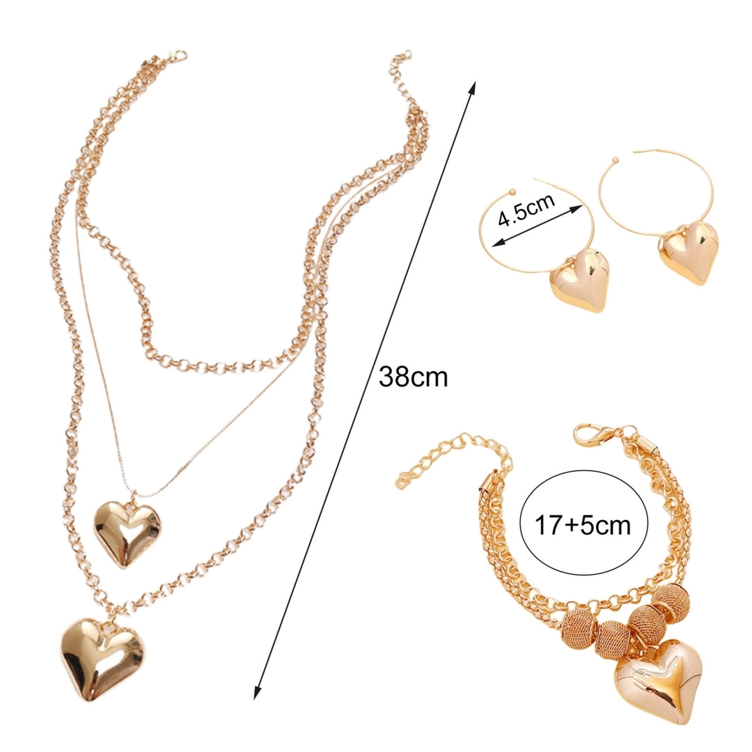 Necklace Heart Pendant Link Chain Women Multi-layer Necklace Electroplating Hook Earrings Bracelet for Party Image 8
