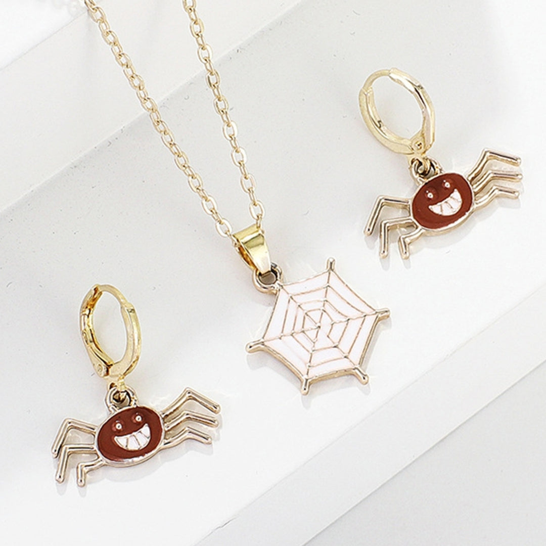 1 Set Earrings Necklace Chic Delicate Alloy Fine Workmanship Exquisite Pumpkin Earrings Spider Necklace for Halloween Image 8