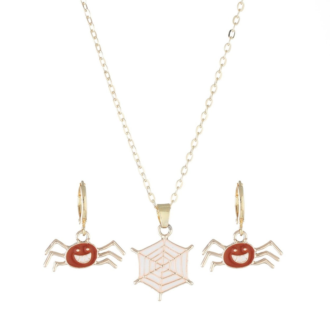 1 Set Earrings Necklace Chic Delicate Alloy Fine Workmanship Exquisite Pumpkin Earrings Spider Necklace for Halloween Image 1