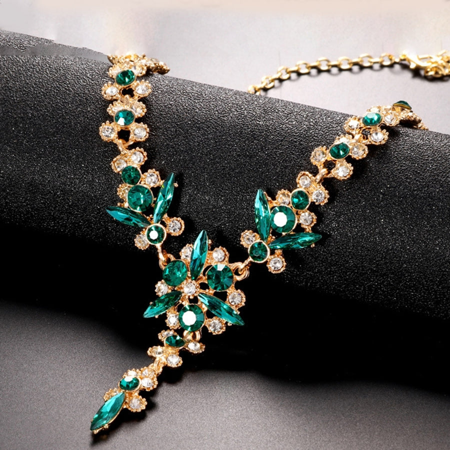 1 Set Bridal Necklace Earrings Flower Rhinestone Jewelry Adjustable Electroplating Jewelry Set for Wedding Image 1