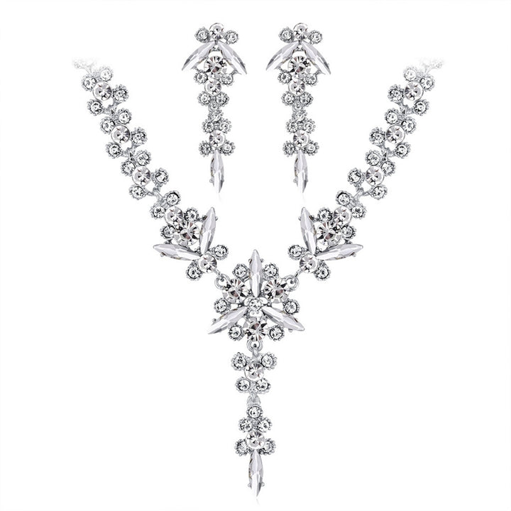 1 Set Bridal Necklace Earrings Flower Rhinestone Jewelry Adjustable Electroplating Jewelry Set for Wedding Image 3