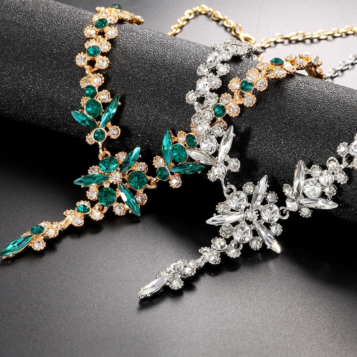 1 Set Bridal Necklace Earrings Flower Rhinestone Jewelry Adjustable Electroplating Jewelry Set for Wedding Image 4