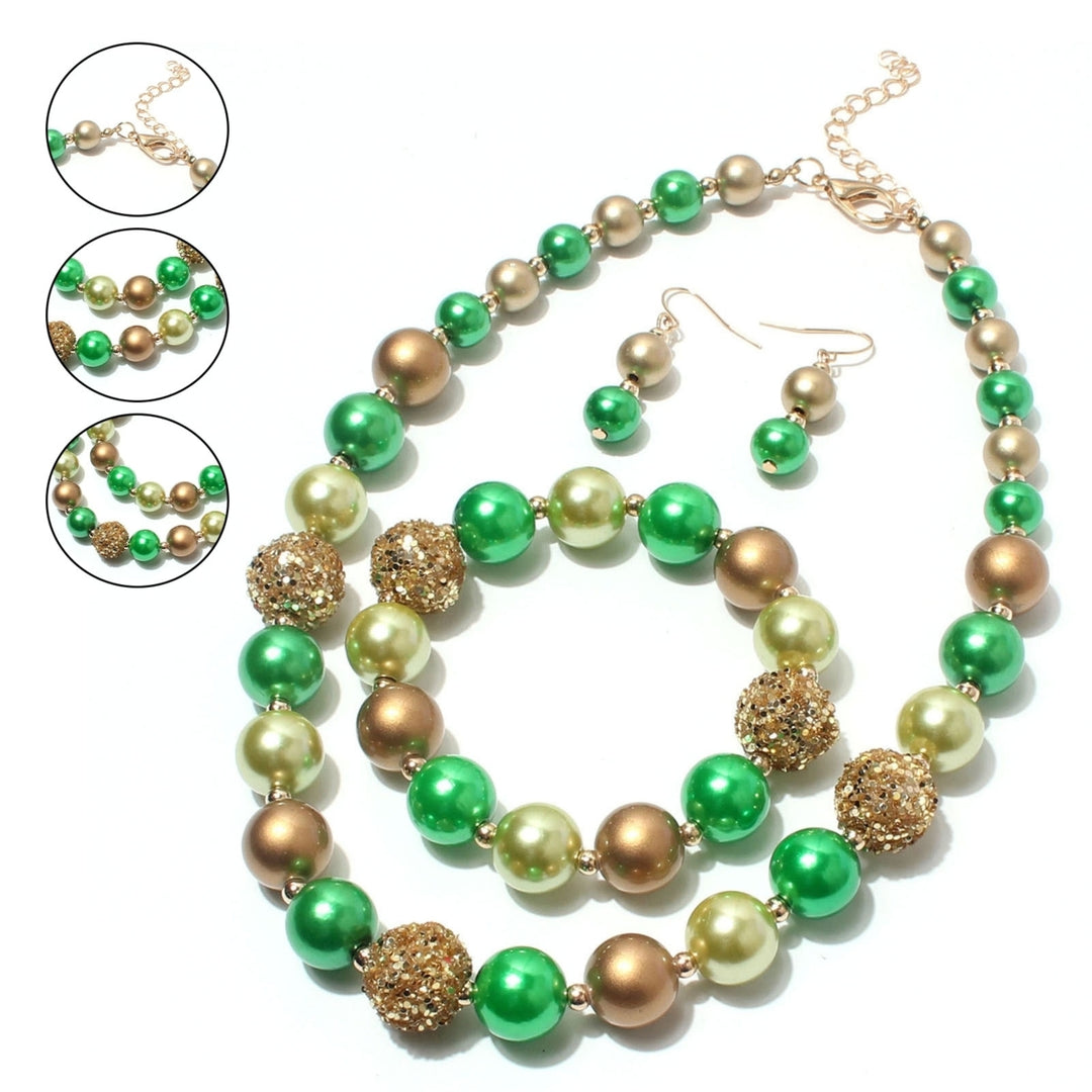 Christmas Simulated Pearl Necklace Eye-catching Heavy Duty Festive Holiday Necklace Chain Bracelet Combo for Girl Image 6
