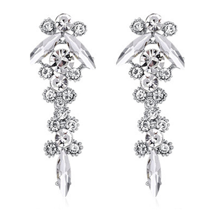 1 Set Bridal Necklace Earrings Flower Rhinestone Jewelry Adjustable Electroplating Jewelry Set for Wedding Image 12