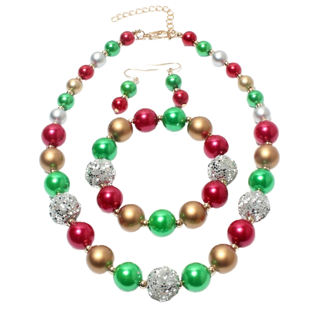 Christmas Simulated Pearl Necklace Eye-catching Heavy Duty Festive Holiday Necklace Chain Bracelet Combo for Girl Image 11