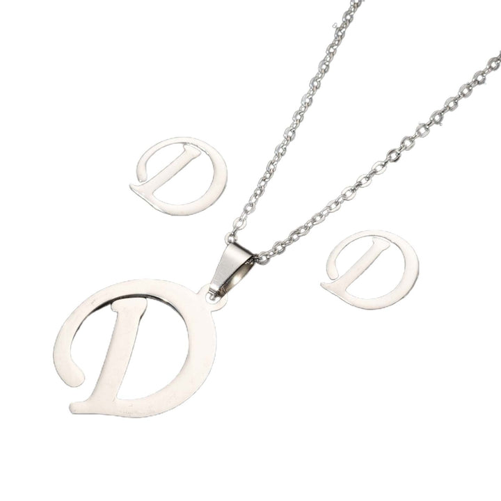 26 Letter Necklaces Anti-allergic Fade-less Personalized Gift Alphabet Pendant Choker Earrings Combo for Girl Image 4