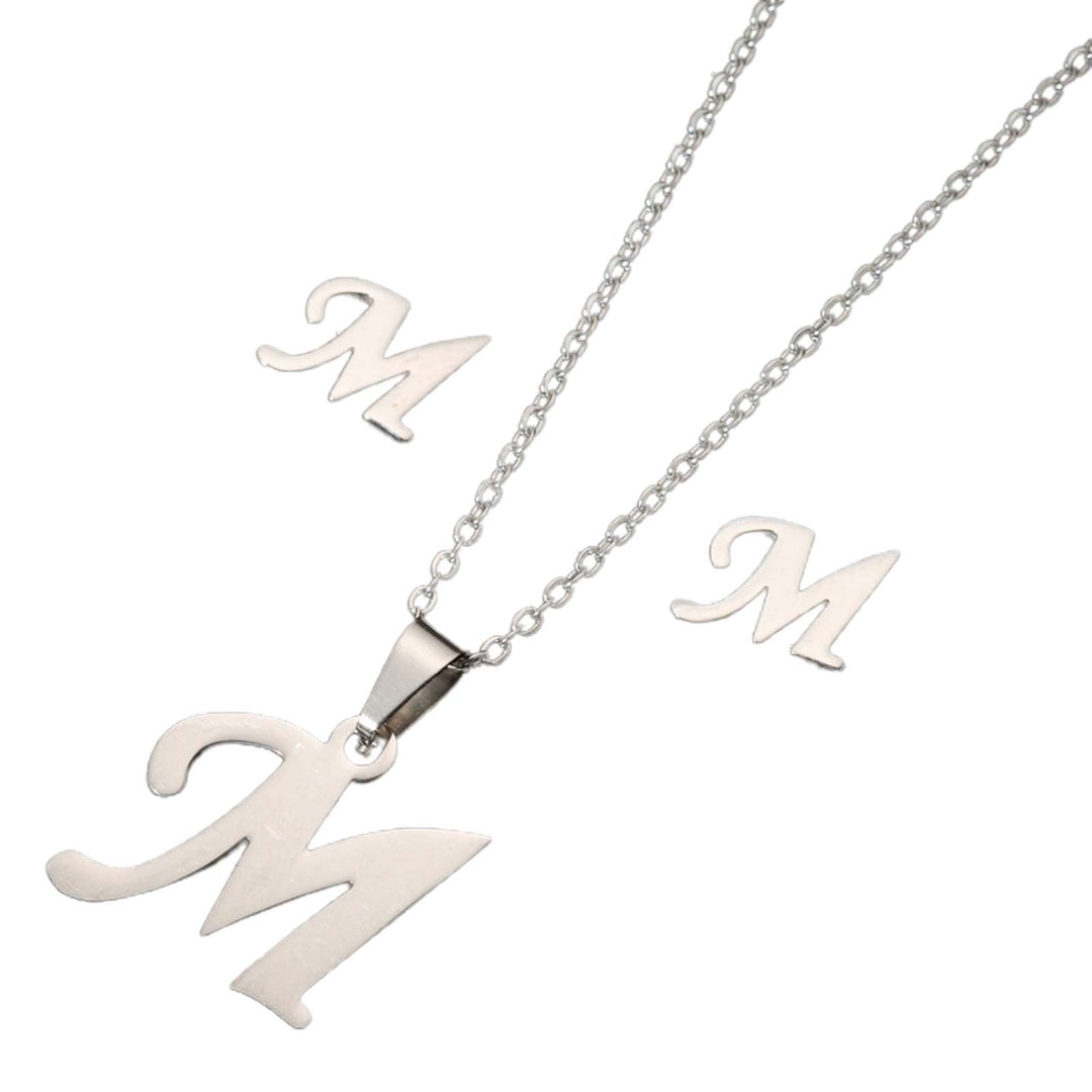 26 Letter Necklaces Anti-allergic Fade-less Personalized Gift Alphabet Pendant Choker Earrings Combo for Girl Image 11