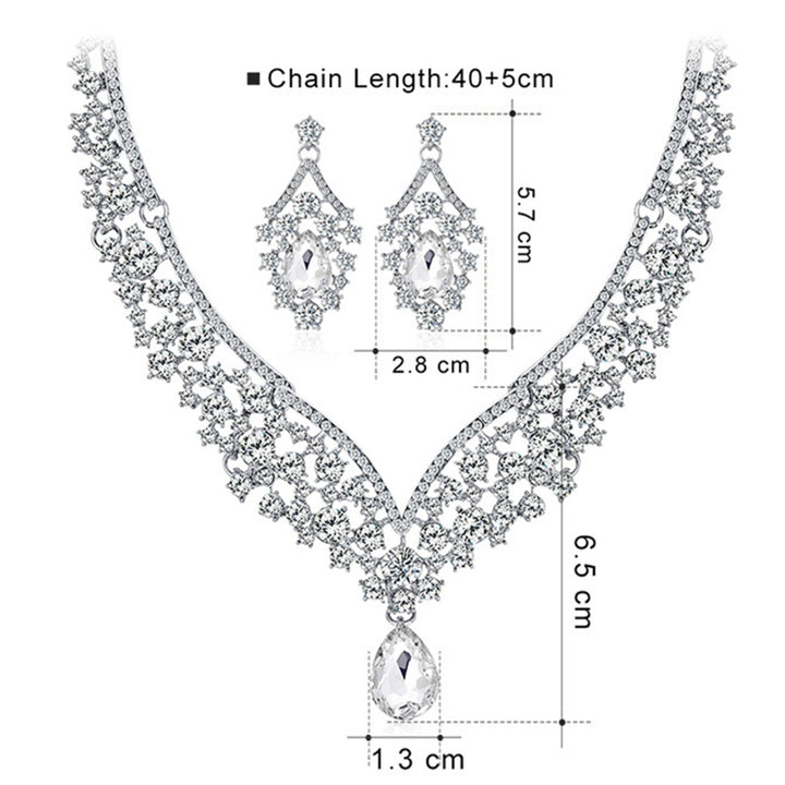 1 Set Bridal Earrings Necklace Rhinestone Faux Crystal Jewelry Hollow Out Adjustable Choker Necklace Earrings for Image 4