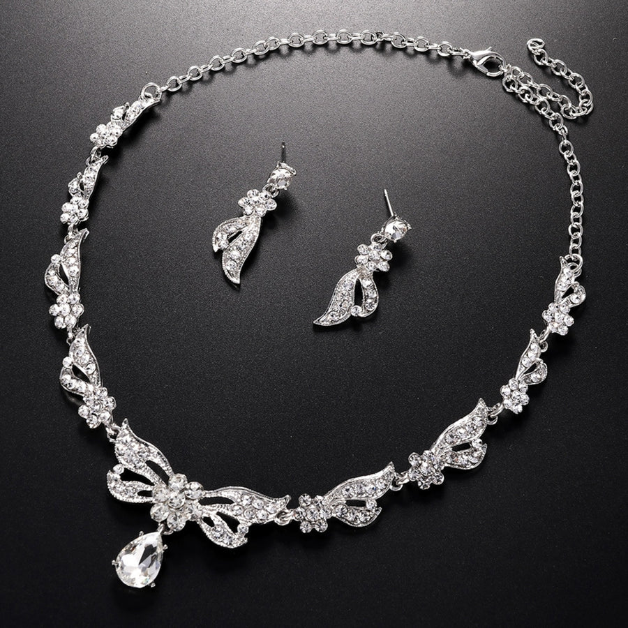 1 Set Bridal Necklace Earrings Rhinestone Adjustable Jewelry Exaggerate Lightweight Jewelry Set for Wedding Image 1