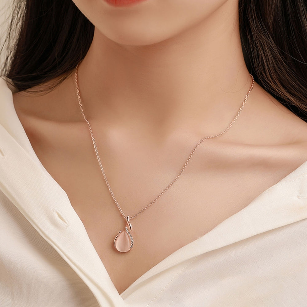 2Pcs Shiny Noble Necklace Earrings Set Alloy Water Drop Faux Opal Pendant Necklace Earrings Jewelry Accessory Image 2