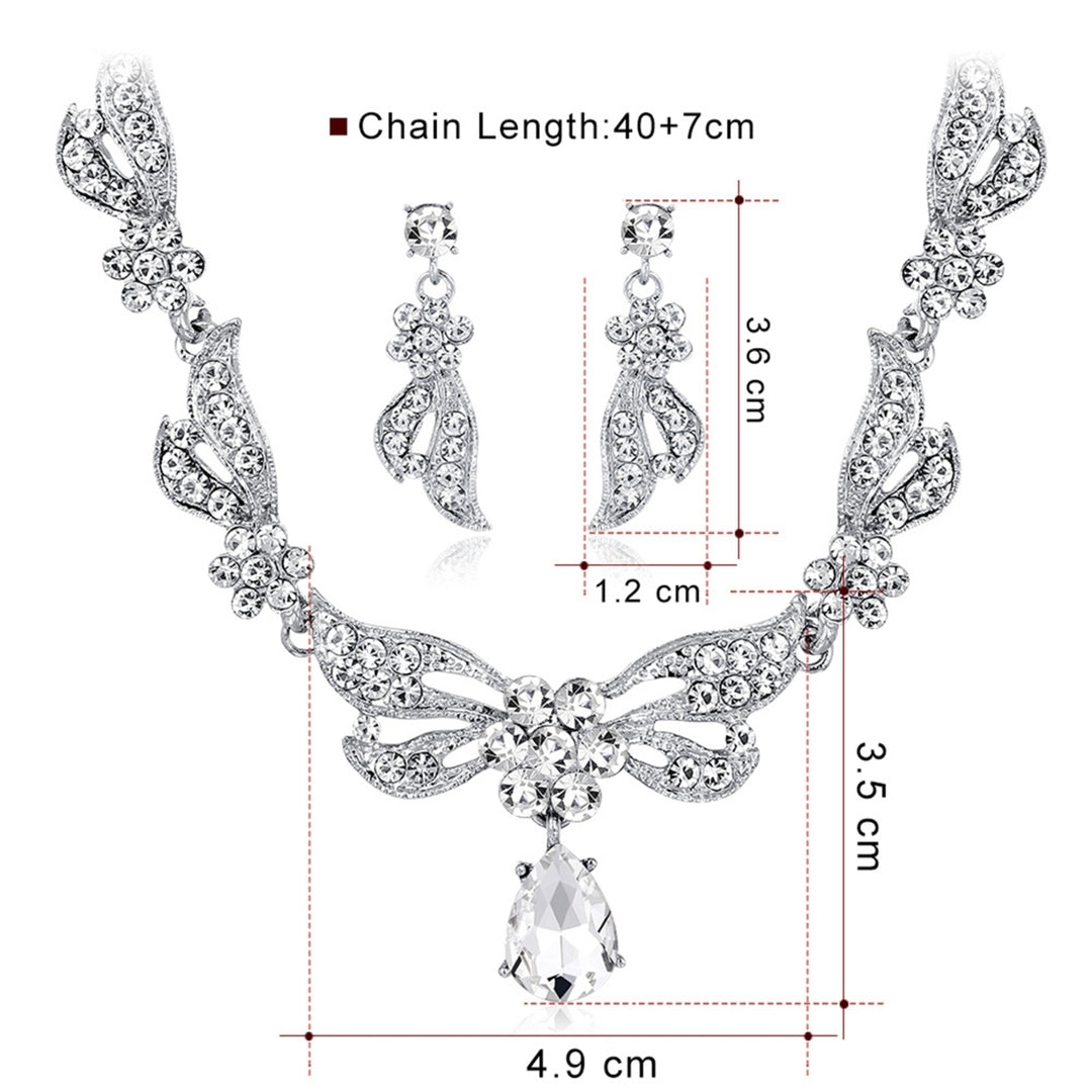 1 Set Bridal Necklace Earrings Rhinestone Adjustable Jewelry Exaggerate Lightweight Jewelry Set for Wedding Image 4
