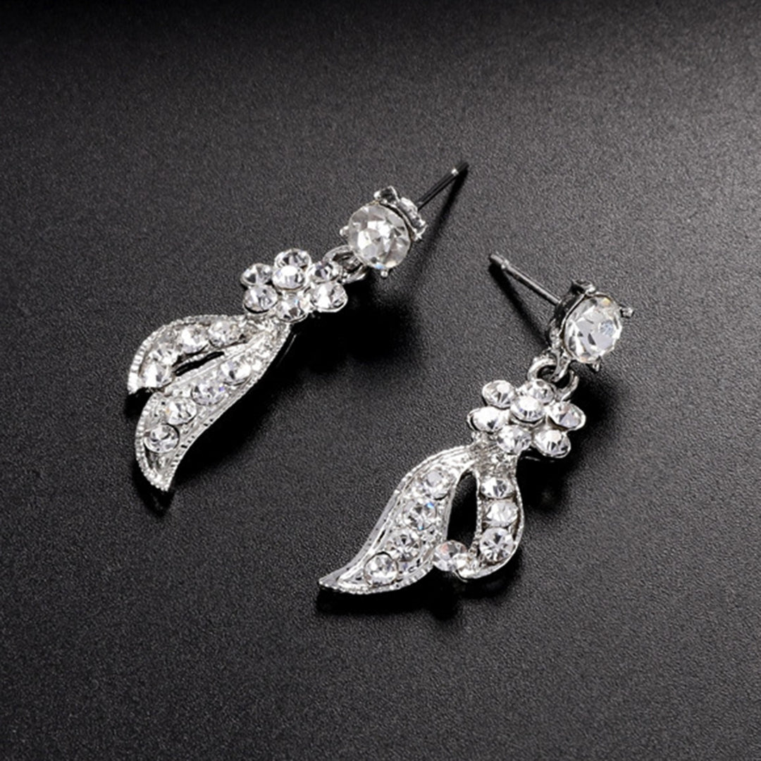 1 Set Bridal Necklace Earrings Rhinestone Adjustable Jewelry Exaggerate Lightweight Jewelry Set for Wedding Image 6
