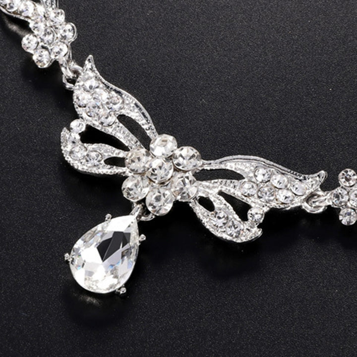 1 Set Bridal Necklace Earrings Rhinestone Adjustable Jewelry Exaggerate Lightweight Jewelry Set for Wedding Image 7