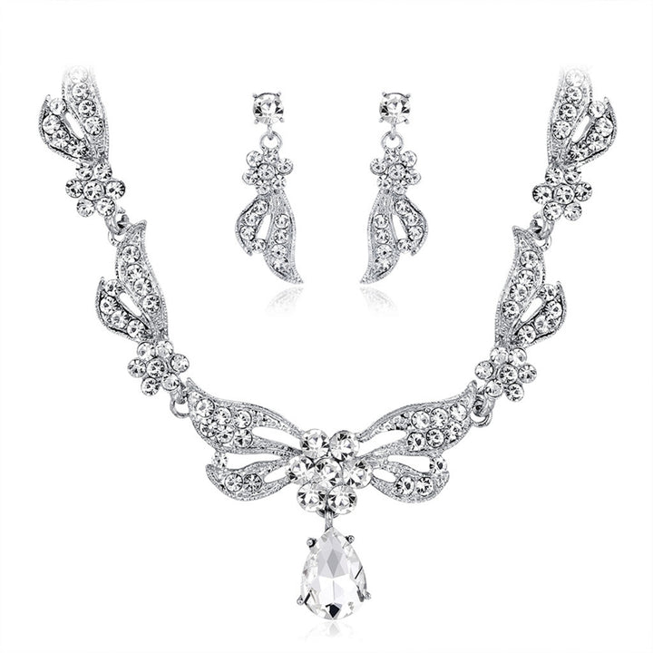 1 Set Bridal Necklace Earrings Rhinestone Adjustable Jewelry Exaggerate Lightweight Jewelry Set for Wedding Image 10