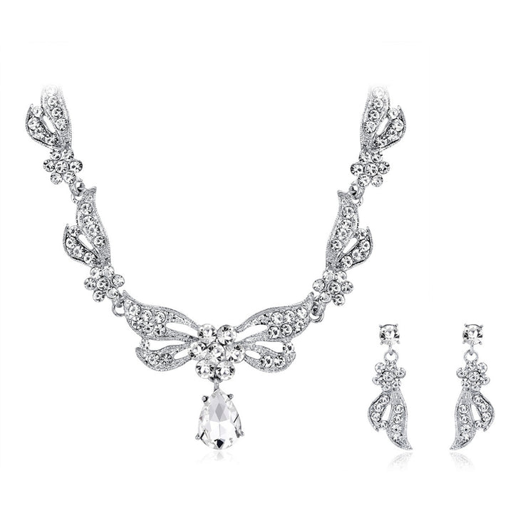 1 Set Bridal Necklace Earrings Rhinestone Adjustable Jewelry Exaggerate Lightweight Jewelry Set for Wedding Image 11