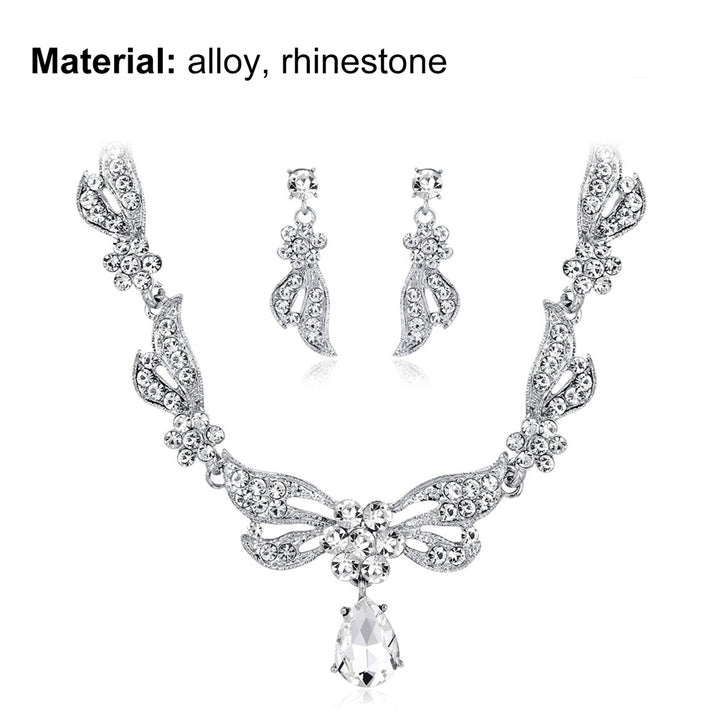 1 Set Bridal Necklace Earrings Rhinestone Adjustable Jewelry Exaggerate Lightweight Jewelry Set for Wedding Image 12