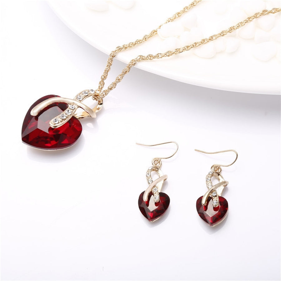 1 Set Women Necklace Earrings Heart Pendant Faux Crystal Jewelry Sweet Long Lasting Jewelry Set for Wedding Image 1