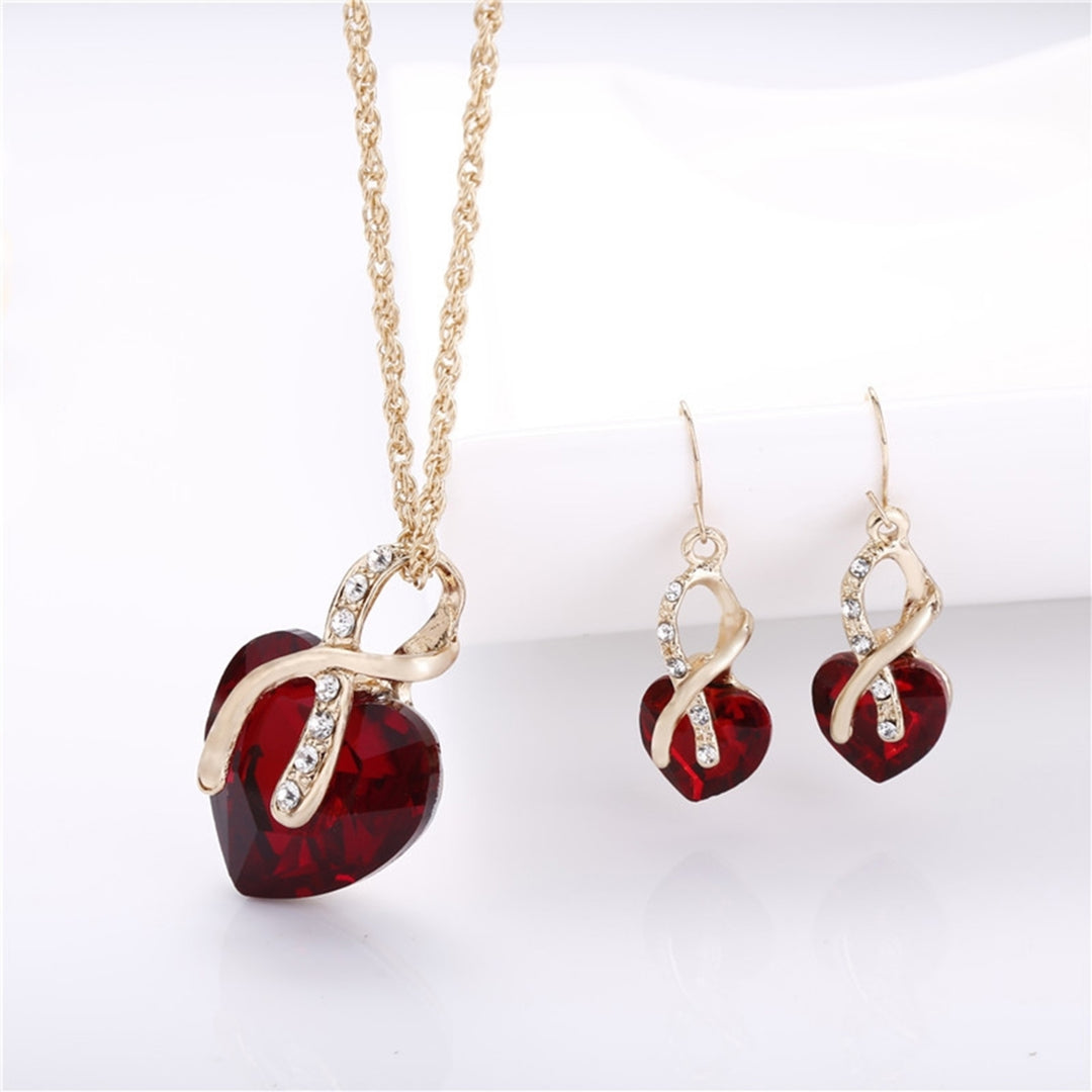 1 Set Women Necklace Earrings Heart Pendant Faux Crystal Jewelry Sweet Long Lasting Jewelry Set for Wedding Image 3
