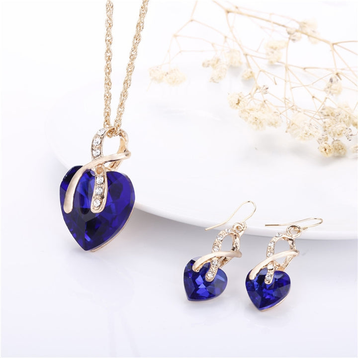 1 Set Women Necklace Earrings Heart Pendant Faux Crystal Jewelry Sweet Long Lasting Jewelry Set for Wedding Image 4
