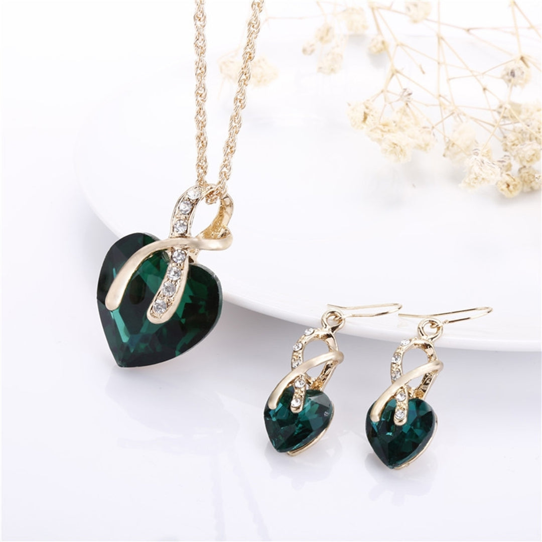 1 Set Women Necklace Earrings Heart Pendant Faux Crystal Jewelry Sweet Long Lasting Jewelry Set for Wedding Image 6