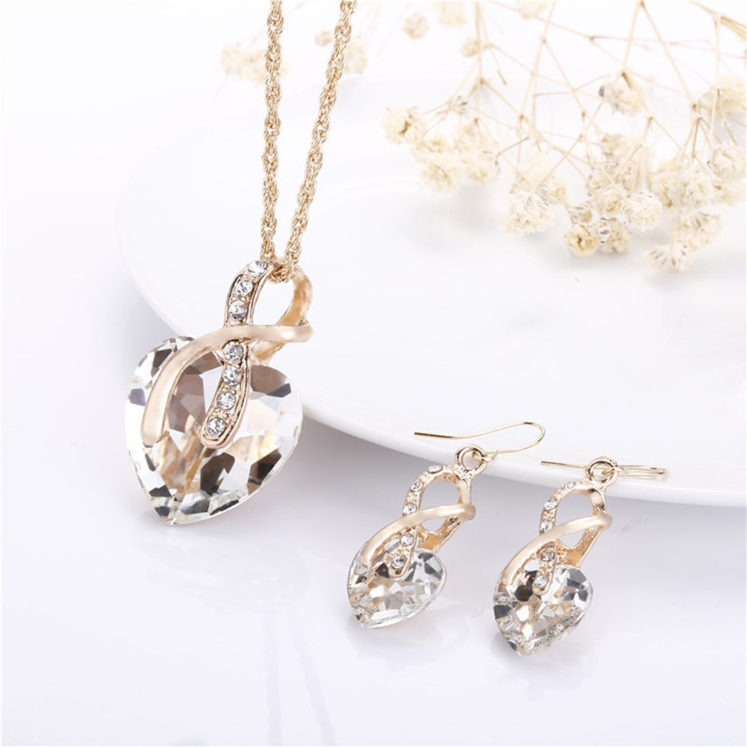 1 Set Women Necklace Earrings Heart Pendant Faux Crystal Jewelry Sweet Long Lasting Jewelry Set for Wedding Image 7
