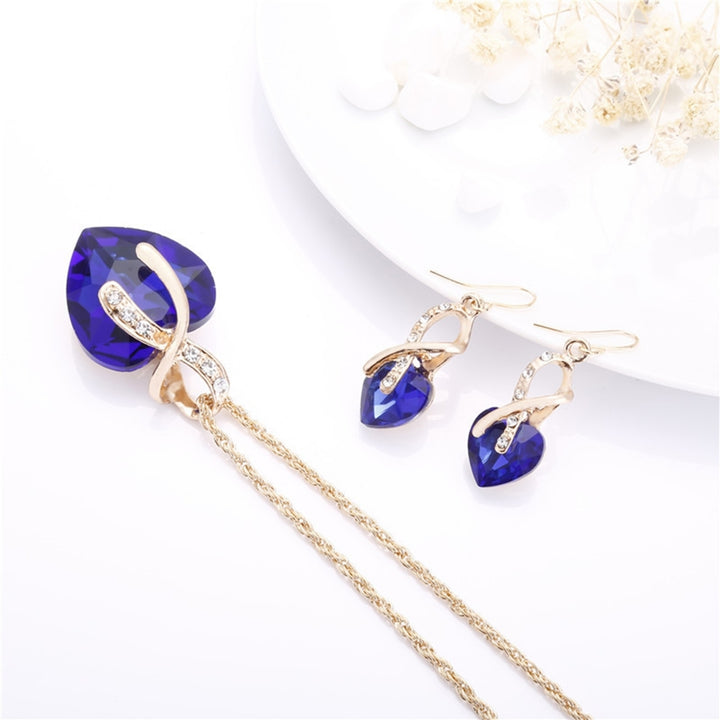 1 Set Women Necklace Earrings Heart Pendant Faux Crystal Jewelry Sweet Long Lasting Jewelry Set for Wedding Image 8