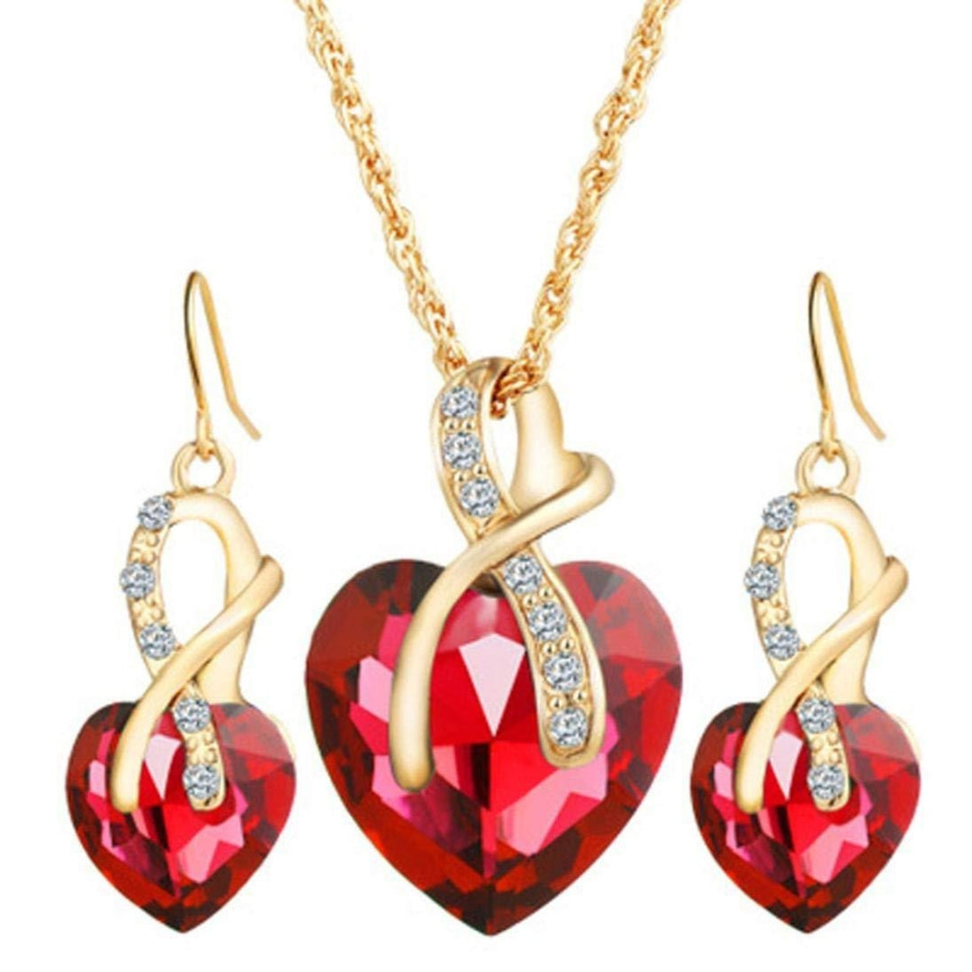 1 Set Women Necklace Earrings Heart Pendant Faux Crystal Jewelry Sweet Long Lasting Jewelry Set for Wedding Image 9