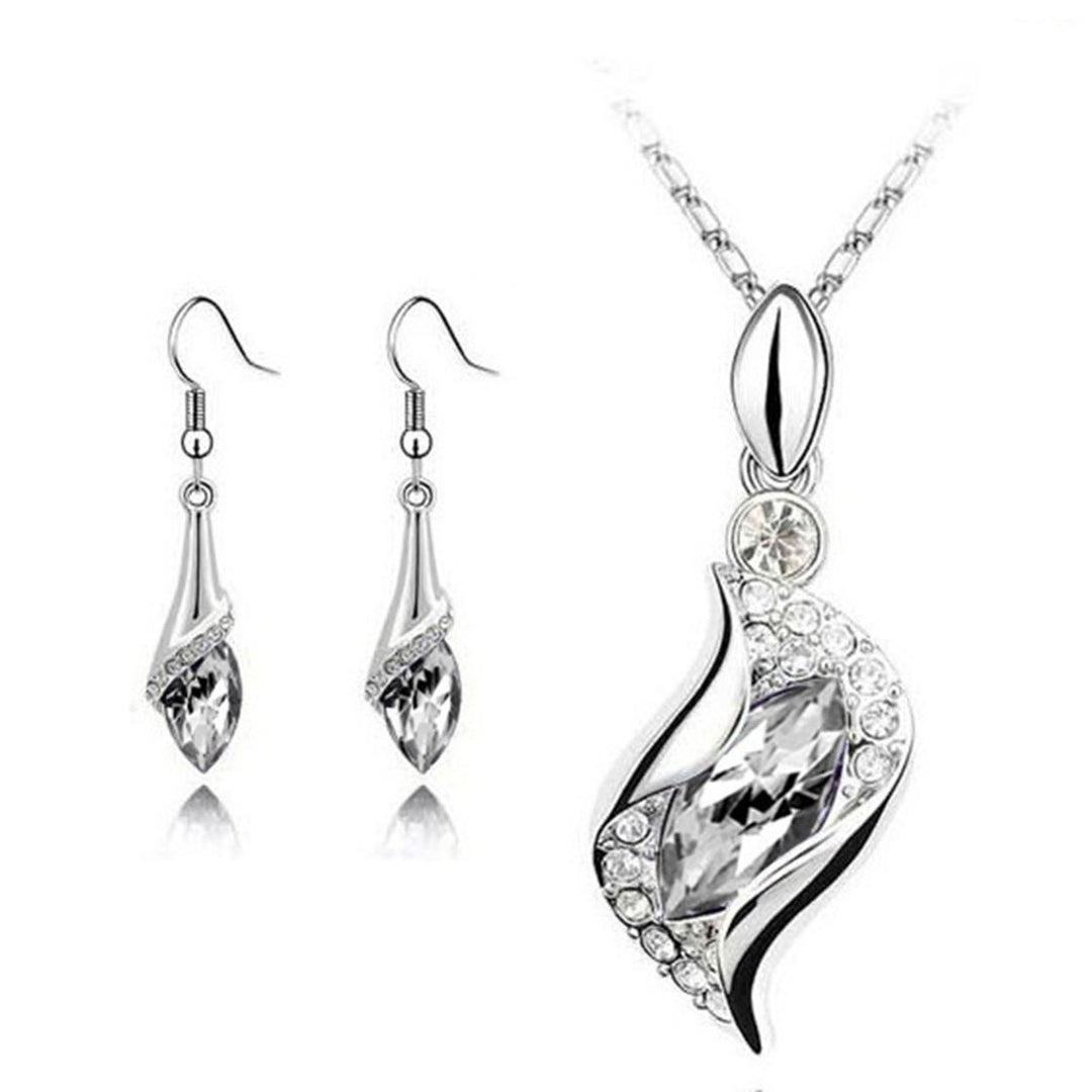 2Pcs Exquisite Workmanship Noble Necklace Earrings Set Beautiful Shining Faux Crystal Pendant Necklace Hook Earrings Image 1