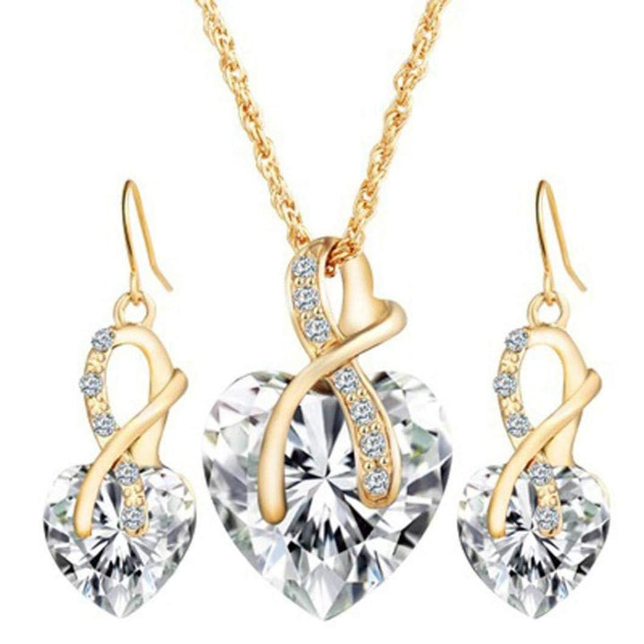 1 Set Women Necklace Earrings Heart Pendant Faux Crystal Jewelry Sweet Long Lasting Jewelry Set for Wedding Image 10