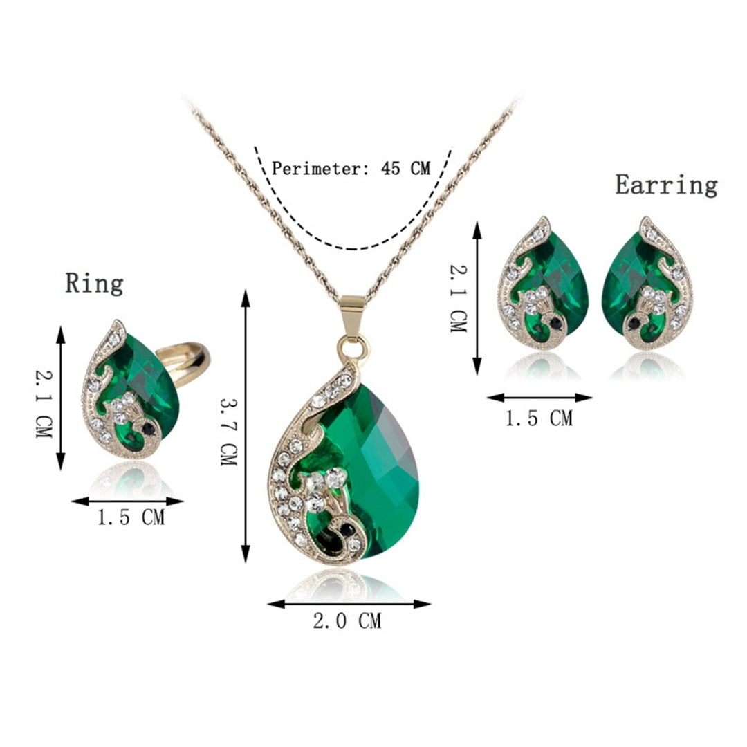 1 Set Charming Necklace Perfect Gifts Alloy Drop Peacock Rhinestone Earring Ring for Women Image 10