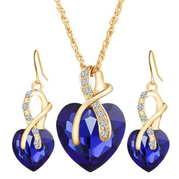 1 Set Women Necklace Earrings Heart Pendant Faux Crystal Jewelry Sweet Long Lasting Jewelry Set for Wedding Image 11