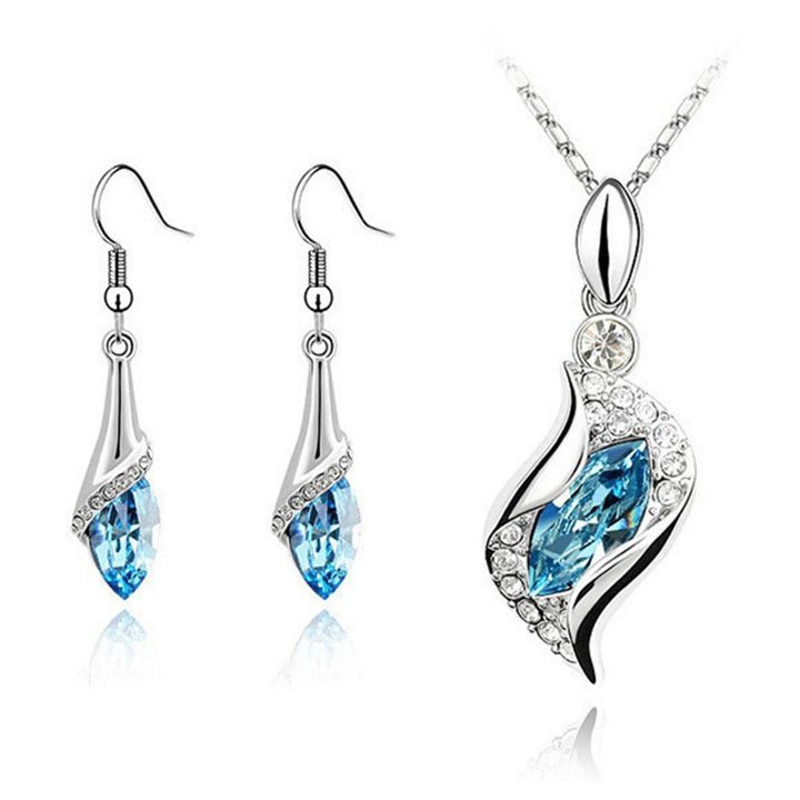 2Pcs Exquisite Workmanship Noble Necklace Earrings Set Beautiful Shining Faux Crystal Pendant Necklace Hook Earrings Image 9