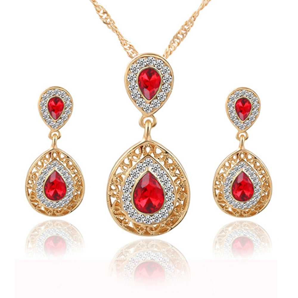 1 Set Women Necklace Earrings Water Drop-shaped Rhinestone Jewelry Shiny Electroplating Jewelry Set for Wedding Image 2