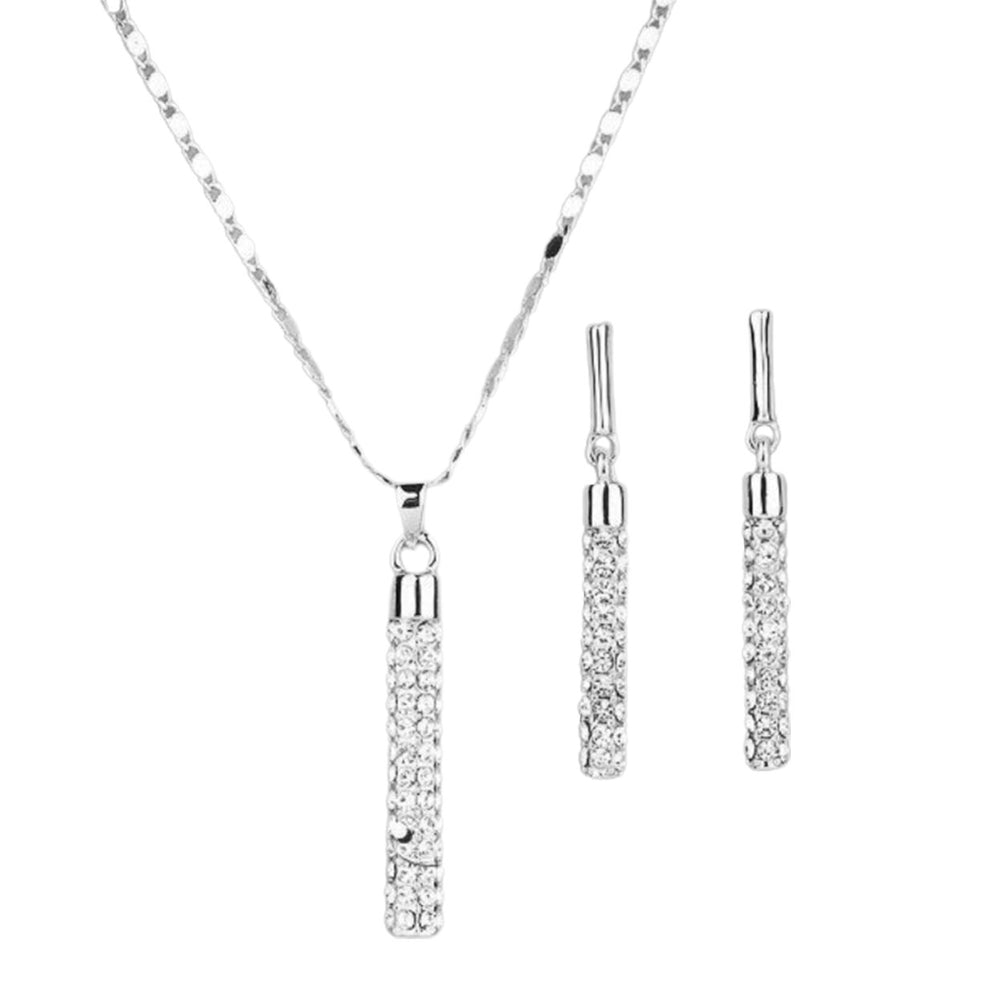 1 Set Women Necklace Earrings Cylindrical Rod Rhinestones Shiny Jewelry Set for Banquet Image 2