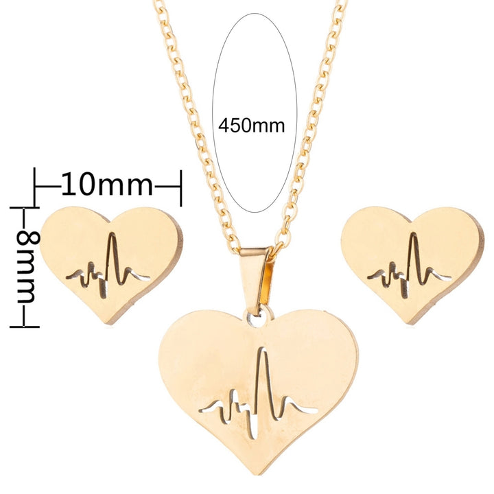 1 Set Women Necklace Earrings Hollow Out Heart Jewelry Simple Electroplating Jewelry Set for Festival Image 8