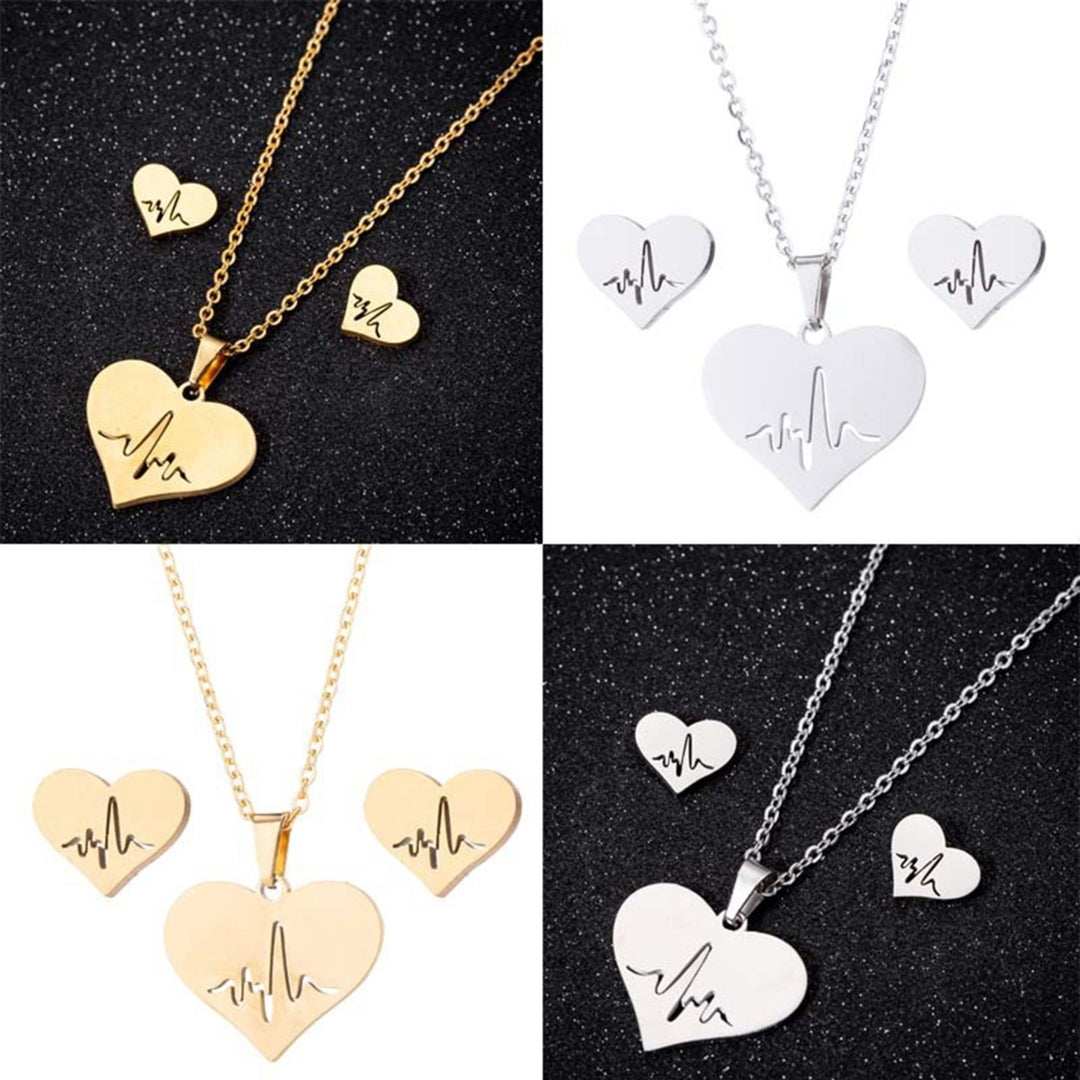 1 Set Women Necklace Earrings Hollow Out Heart Jewelry Simple Electroplating Jewelry Set for Festival Image 12
