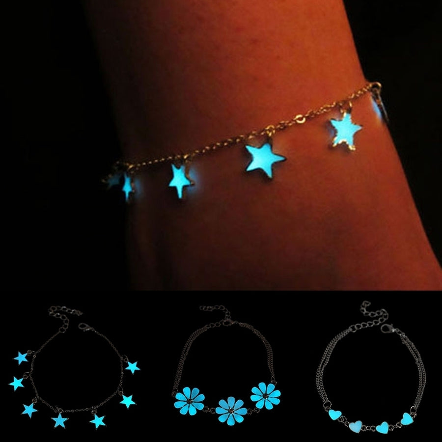 Little Star Heart Flower Glow in the Dark Ankle Bracelet Anklet Womens Jewelry Image 1