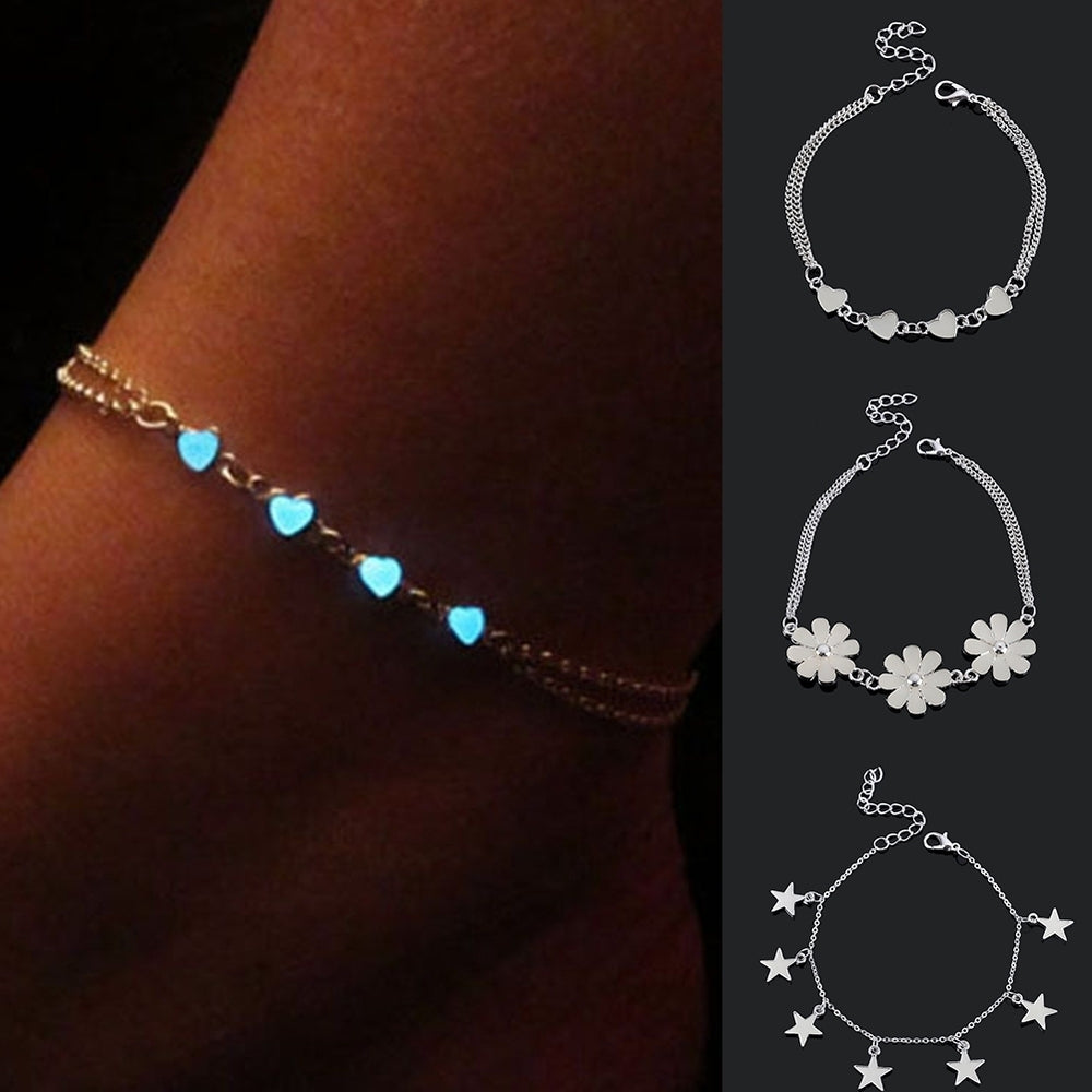Little Star Heart Flower Glow in the Dark Ankle Bracelet Anklet Womens Jewelry Image 2
