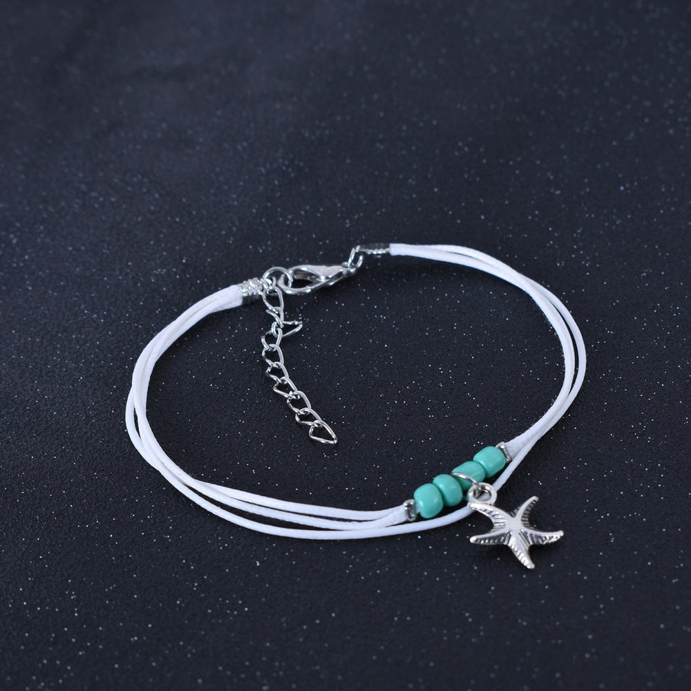 Boho Multi-layer Sea Star Pendant Beads Adjustable Anklet Women Jewelry Bracelet Image 2